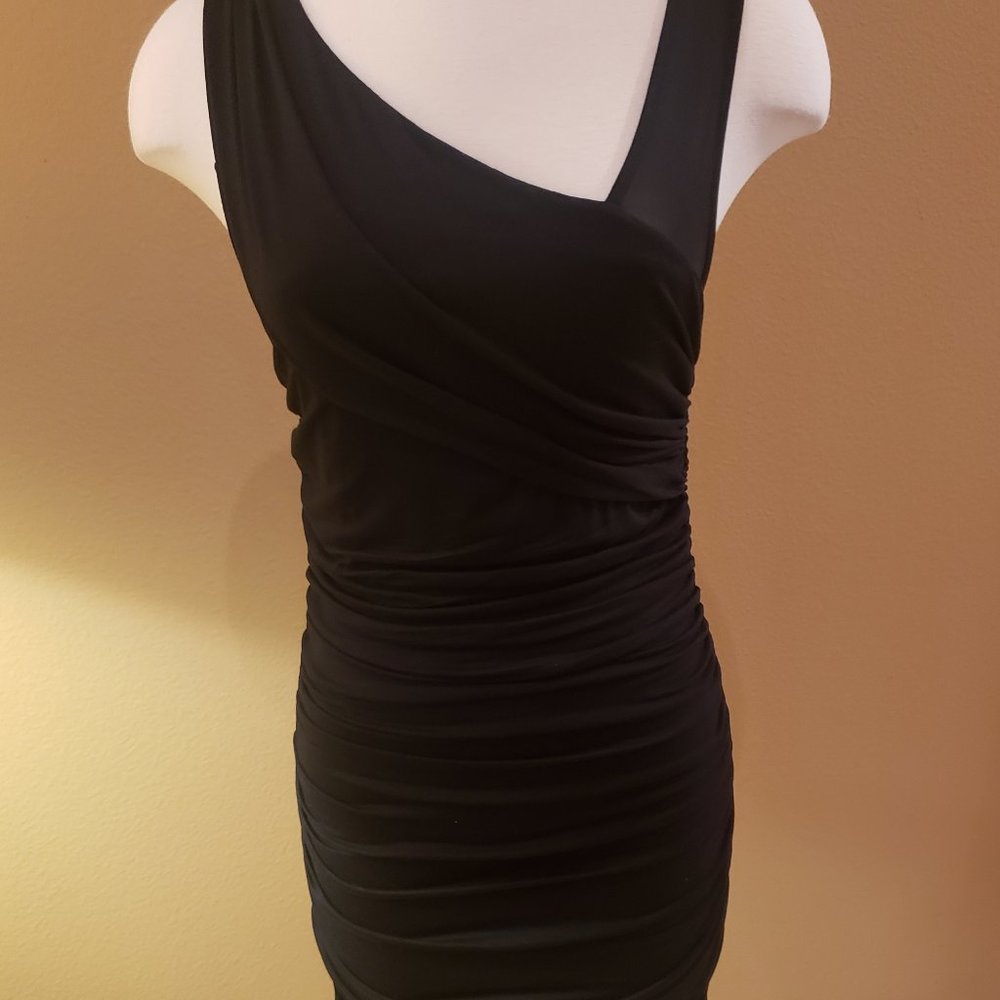 Express Black Sleeveless Dress w/ Ruching & Mesh